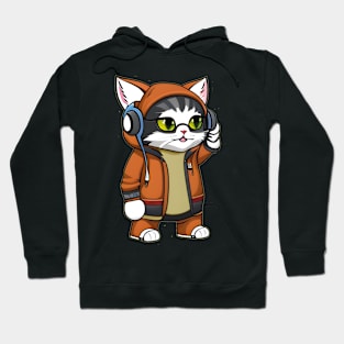 Paws & Playlists: Stylish Cat with Jacket and Headphones Hoodie